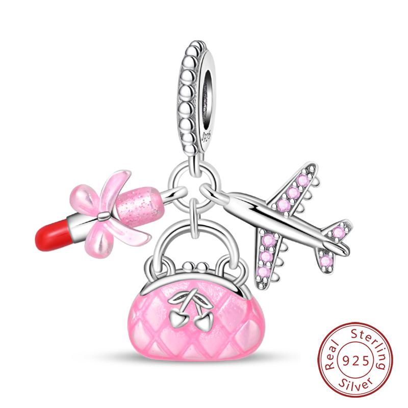 New Summer Day 925 Silver Seaside Sailboat Coconut Tree Sunglasses Camera Charms Beads Fit DIY Silver Bracelets Jewelry
