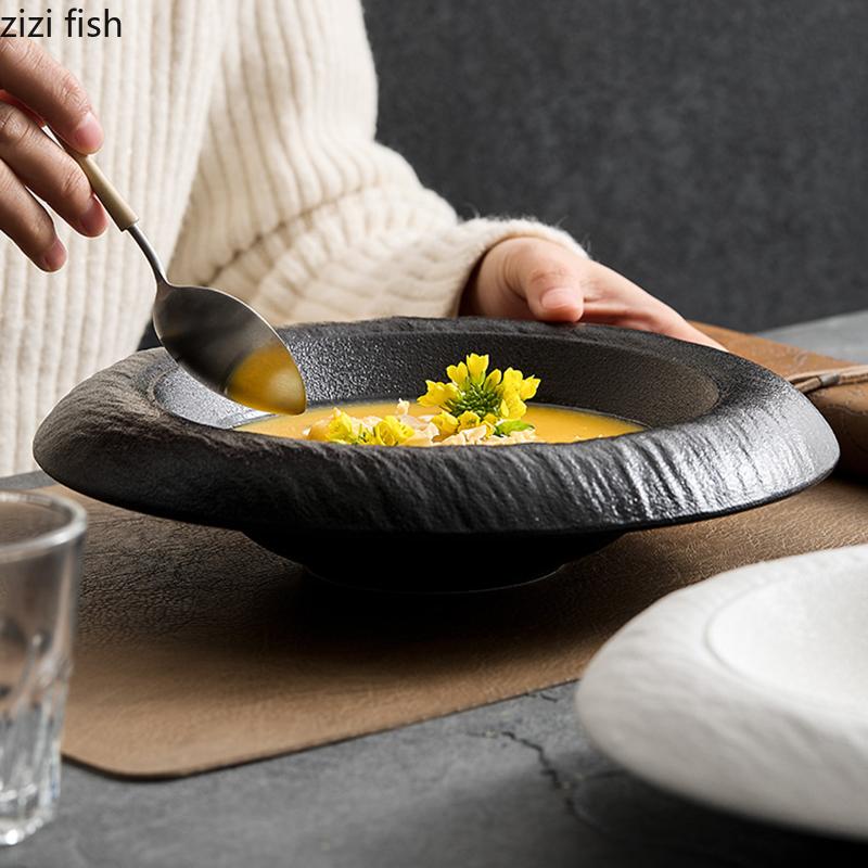 Solid Color Rock Texture Ceramic Soup Bowl Restaurant Dessert Bowl Salad Bowl Pasta Bowls Molecular Food Specialty Tableware