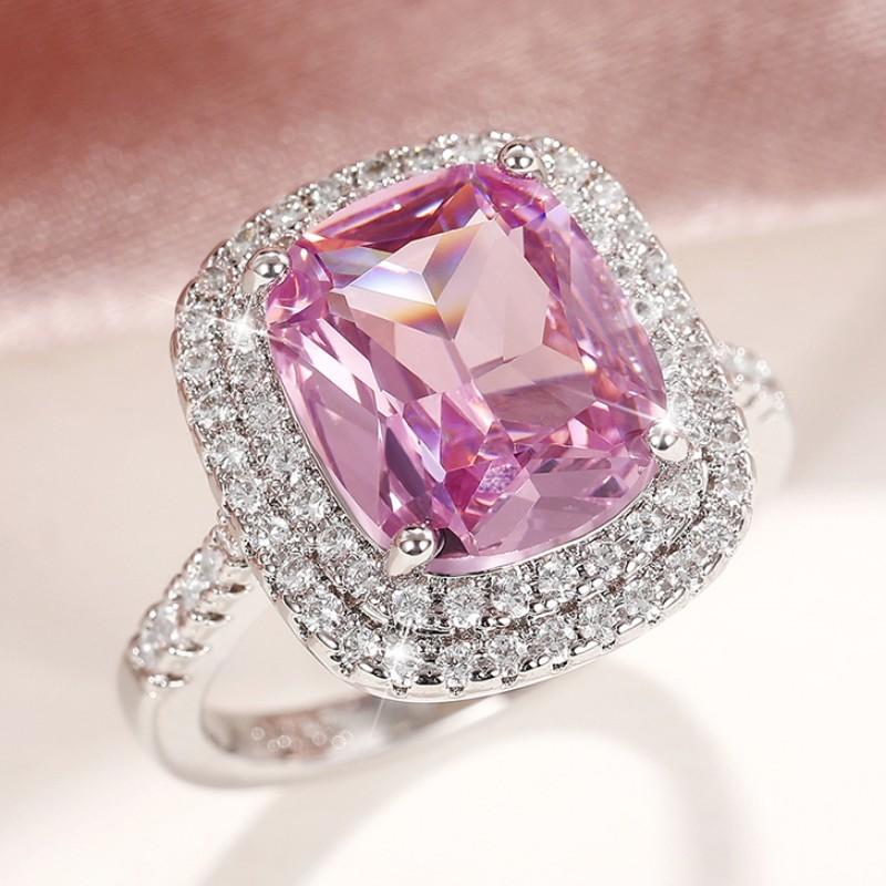 Huitan Gorgeous Cubic Zirconia Women Rings Pink/White/Yellow CZ Temperament Elegant Lady's Jewelry for Wedding Anniversary Party