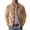 Men S Stand Collar Solid Color Multi Pocket Button Up Casual Jacket