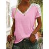 Summer Women's T-shirt V-neck Lace Splicing Short Sleeve Top