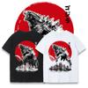 2023 Spring and Summer New Godzilla T-shirt Men Korean Version Loose Pure Round Neck Japanese Retro Trendy Short Sleeves