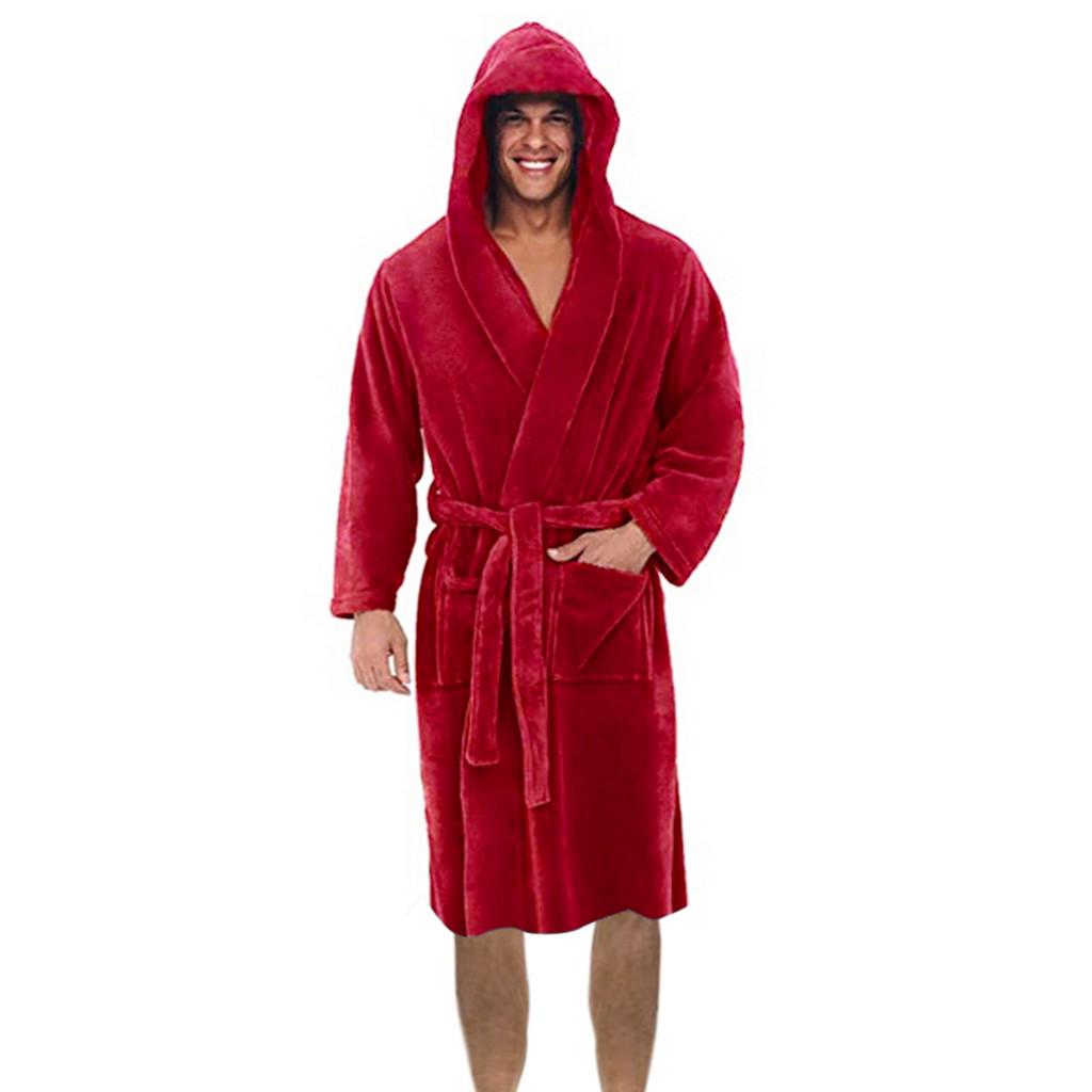Men's Winter Plush Lengthened Shawl Bathrobe Home Clothes Long Sleeved Robe Coat