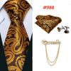Barry.Wang Gold Brooch Pin with Tie for Men 8 Styles Cool Necktie Handkerchief Cufflinks Set