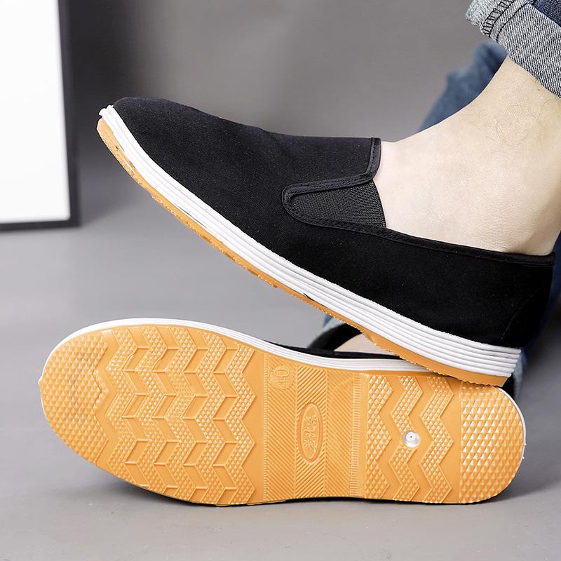Старые пекинские тканевые туфли мужские летние легкие дышащие впитывающие пот рабочие повседневные туфли с одной педалью мужские туфли черные тканевые туфли