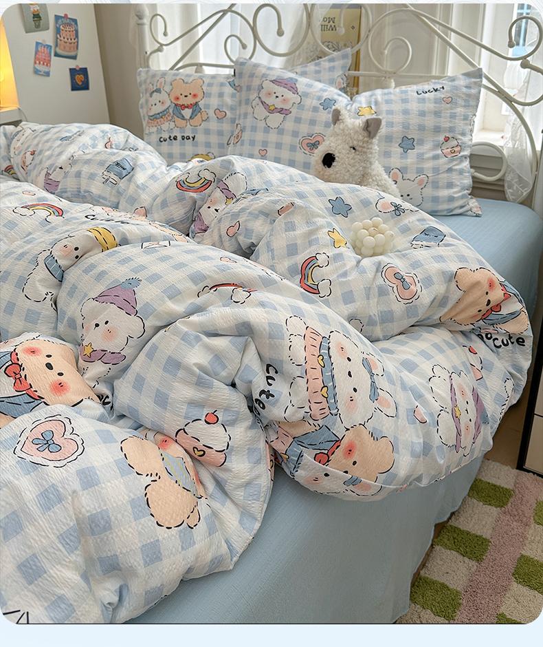 A-class Wrinkled Cotton Double-Layer Yarn Printing Four-Piece Set