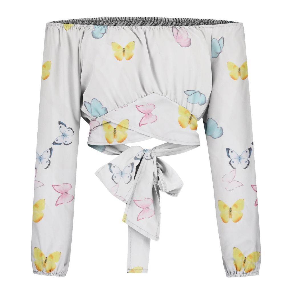 Женская мода, повседневный летний топ с открытыми плечами и перекрестными ремешками, длинными рукавами