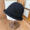 Lazy wind knitted basin hat women's autumn and winter curled edge small leather standard fisherman bucket hat gentle atmosphere hat