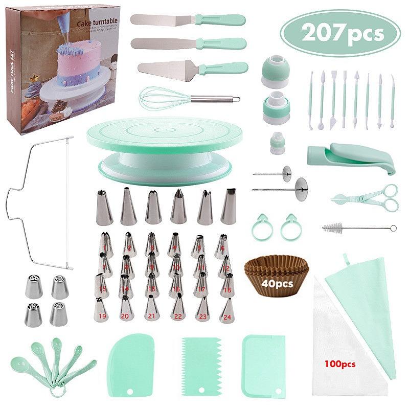 Cake Turntable Set Nordic 207-piece Baking Tool Set Piping Nozzle Spatula Cake Handmade Turntable
