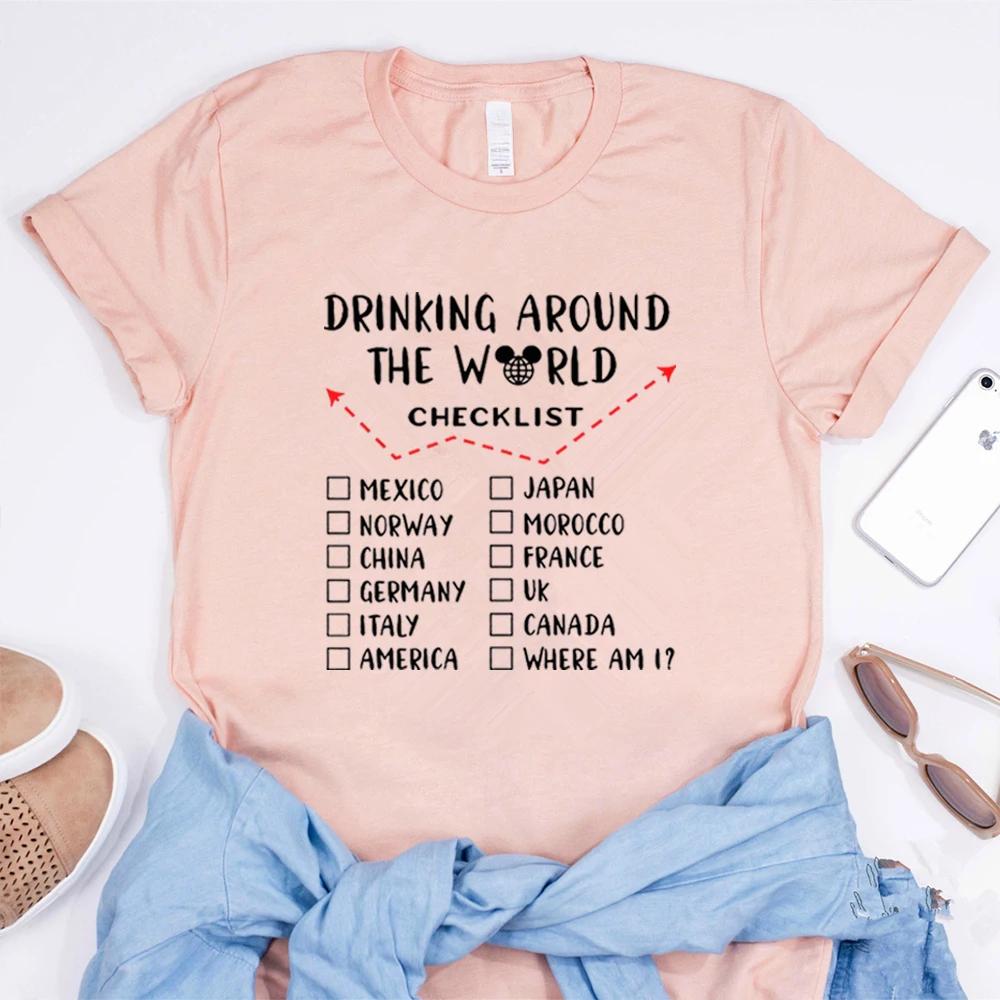 Футболка с контрольным списком Drinking Around The World Футболка Epcot Drinking Футболка Epcot Футболка Food and Wine Футболки для женщин с графическим принтом