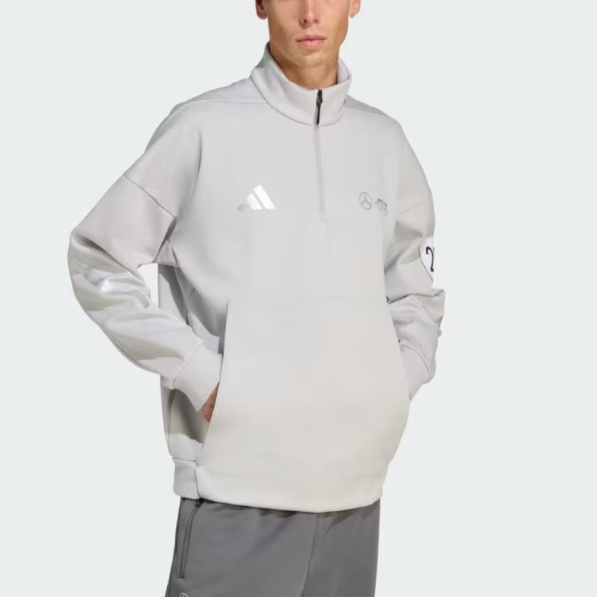 adidas X Mercedes - Amg Сотрудничество Спортивная одежда Команда Формулы-1 Petronas Silver Arrows Вязаный свитер на молнии до середины груди Теплый воротник-стойка Длинный рукав Толстовка JW3477