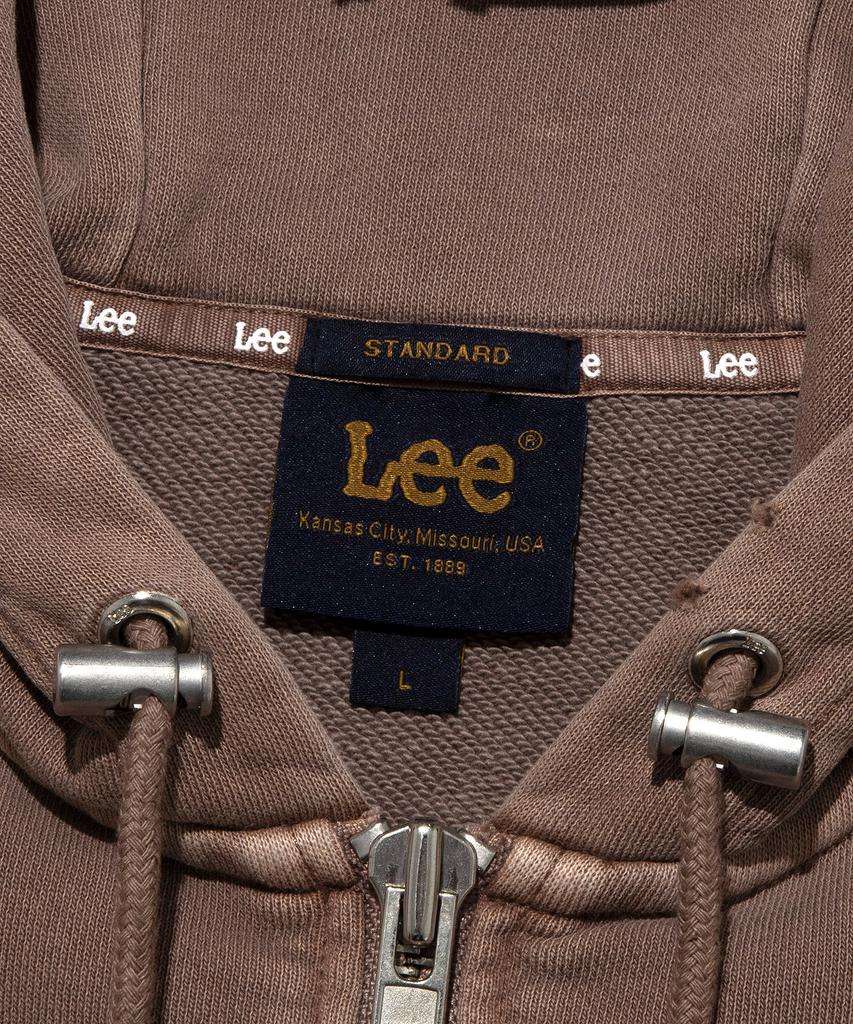 Худи на молнии укороченное Lee, окрашенное пигментным коричневым цветом