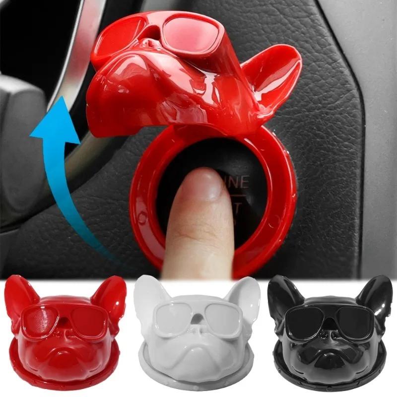 Защитная крышка кнопки запуска одним нажатием 3D Французский бульдог Наклейка на отделку автомобиля Кнопка запуска зажигания двигателя автомобиля Декоративная крышка