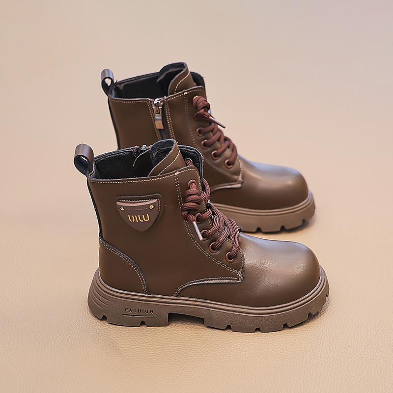 Детская универсальная модная тенденция с плюшевыми теплыми высокими хлопковыми ботинками, повседневными модными ботинками, ботинками средней высоты