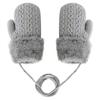 1-4 Years Baby Boys Girls Faux Fur Hanging Neck Cute Cartoon Knitted Mittens Kids Gloves Thick Warm