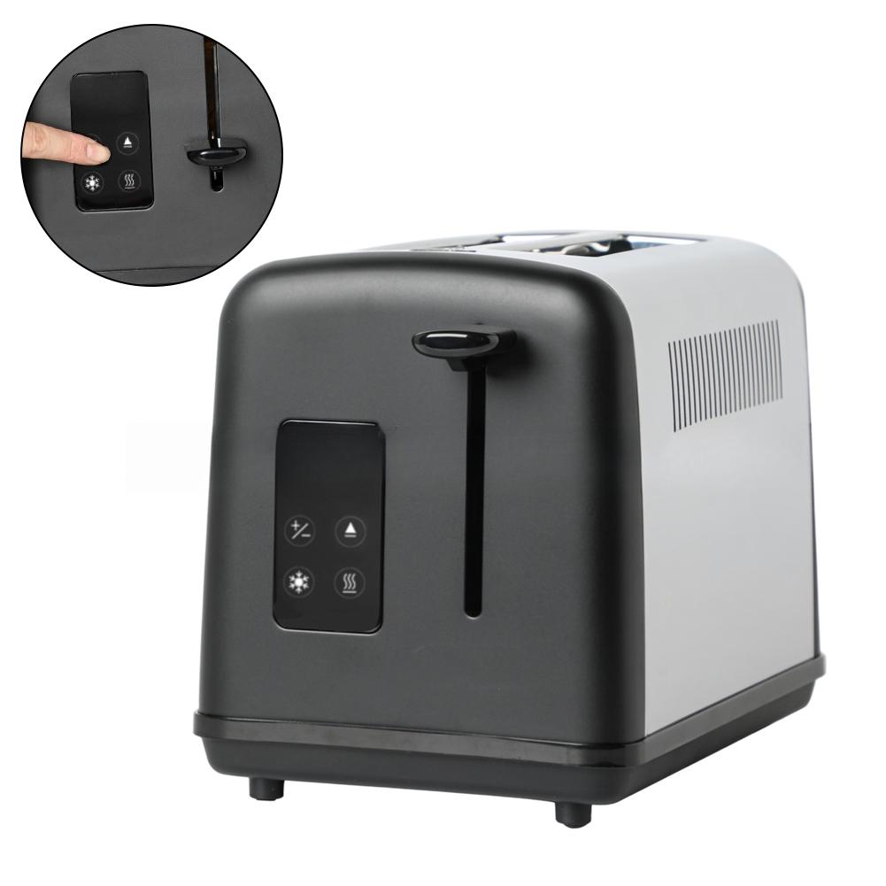 Тостер из нержавеющей стали на 2 ломтика с сенсорным интерфейсом и регулируемыми уровнями поджаривания для хлеба и бейглов