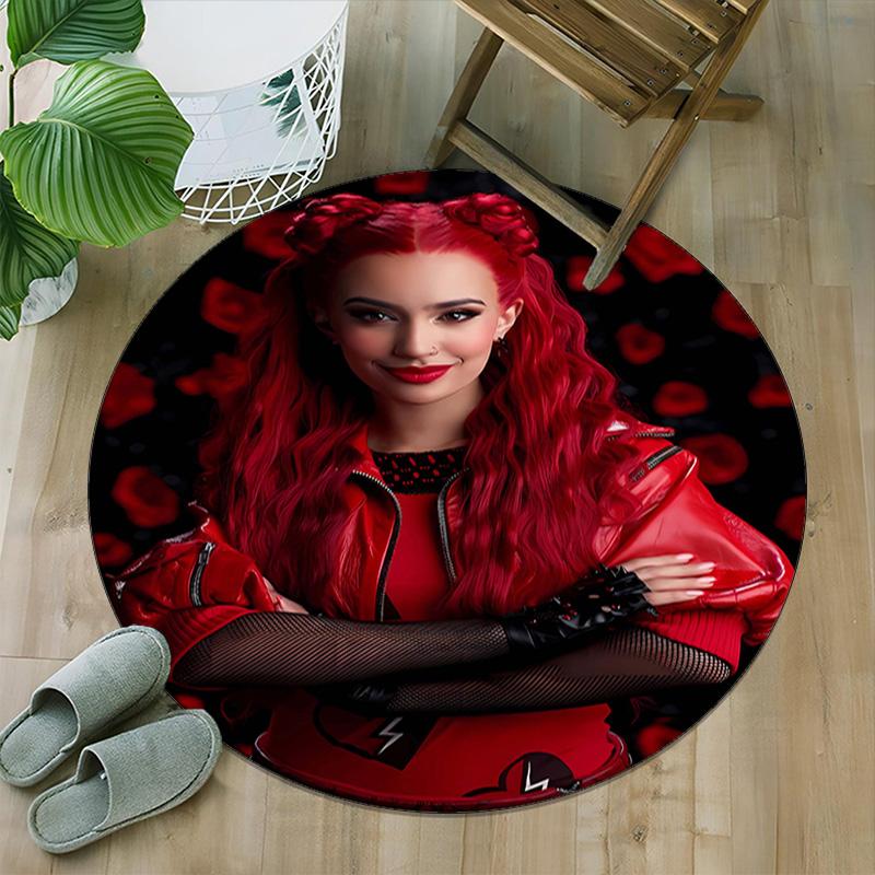 1pc Descendants The Rise of Red1 Print Round Carpet Chair Round Carpet Suitable for Bedroom Living Room Home Decorative Carpet