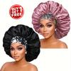 1PCS Satin Hair Bonnet For Women Elastic Wide Band Sleep Cap Silkly Satin Cap For Braid Curly Natural Straight Hair - Bathroom Accessories
