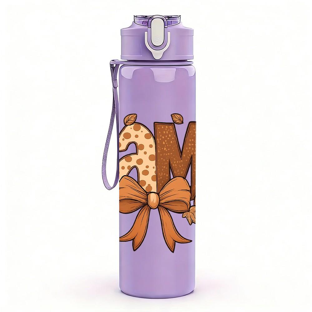 1PC Bow Mama Letter Pumpkin 750ml Color Plastic Sports Water Bottle Leakproof Flip Straw Lid Suitable for Sports Office Home Use