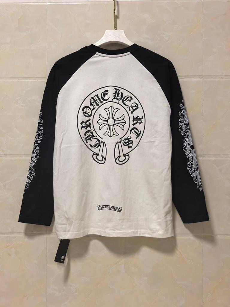 25SS Cross Chrome Hoof Санскритный Принт Черно-белая Футболка с Длинным Рукавом Реглан