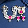 Retro Color Full Diamond Bracelet Three-piece Set Light Luxury High-end Imitation Pearl Necklace Jewelry Women