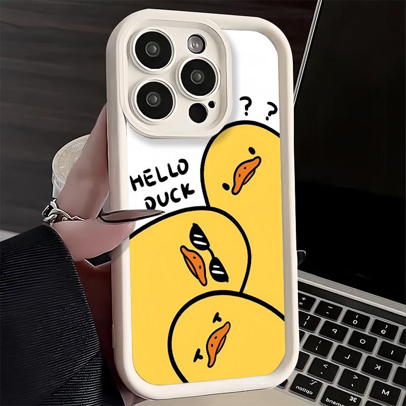 Чехол для телефона iPhone 17 Air 16E 15 16 Pro Max Смешной Милый Мультяшный Утенок Чехол 14 Plus 13 12 Mini Мягкий Силиконовый Чехол Fundas