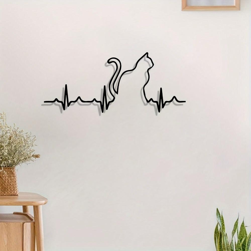 Vintage Metal Cat Heart Wall Art Black Iron Sculpture with Meow Design Perfect for Bedroom Decor Gift for Cat Lovers