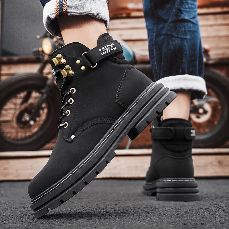 Нескользящие повседневные кожаные мужские мотоциклетные ботинки Новое поступление Модные высокие ботинки Удобные ботильоны Универсальные базовые боты