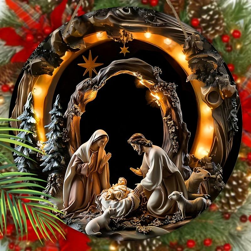 5 шт. Рождественский вертеп, деревянная табличка - 2D рельеф Иисуса, круглый настенный декор для церкви и дома, идеальный христианский подарок