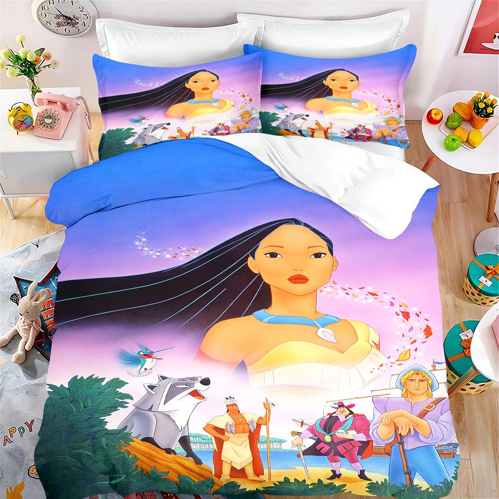 Pocahontas Fairytale Princess Cute Printed Bedding, Anime Cartoon Quilt Cover,  Polyester, Skin Friendly, Breathable