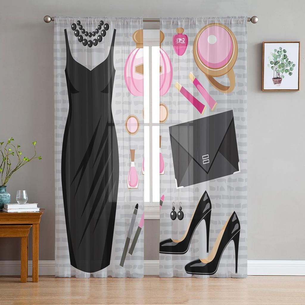 Прозрачные шторы для гостиной Высокие каблуки Косметика Ретро Детская спальня Балкон Большие шторы Кухня Столовая Шторы