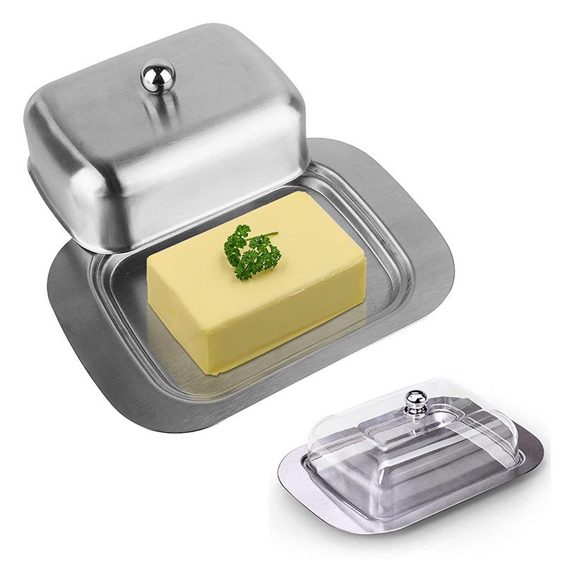 Stainless Steel Butter Dish with Lid Fruit Salad Biscuit Serving Tray Butter Storage Containers Cheese Plate Kitchen Dinnerware