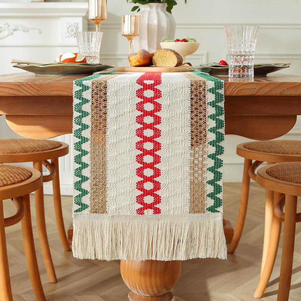Vintage Cotton Linen Table Runner with Tassel Fringe – Light Luxury for Coffee Tables, Dining Tables, TV Stands, Chests, Shoe Cabinets, or Sideboards.