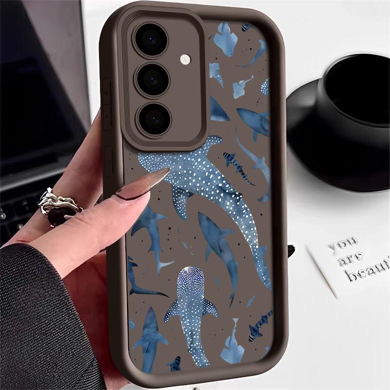 Чехол из ТПУ с принтом акулы и дельфина для Samsung Galaxy A17 A56 A36 A26 A55 A16 A15 A35 A25 5G S25 Edge S22 S23 Ultra S24 FE