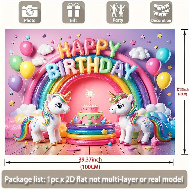 A 2D horizontal banner on the A plane, featuring a single birthday celebration design with a unicorn pattern.