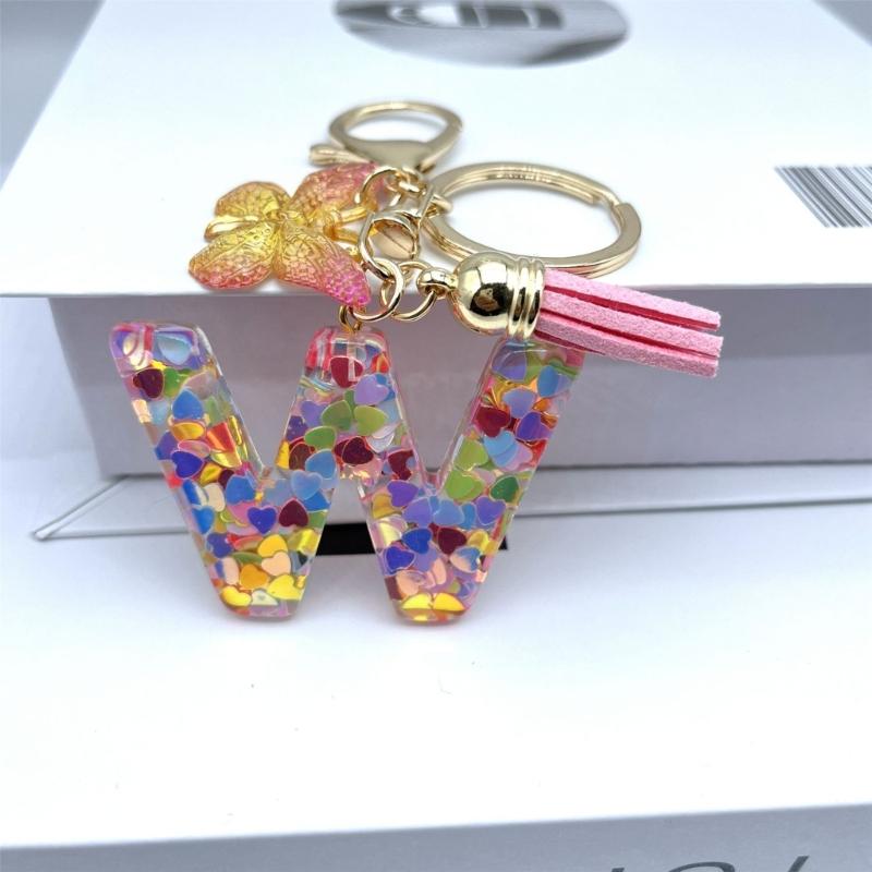Сладкие Разноцветные Пайетки Сердечки Брелок с Буквой Инициалом Кисточки Подвеска Бабочка Брелок для Женщин Девушек Сумка Кошелек