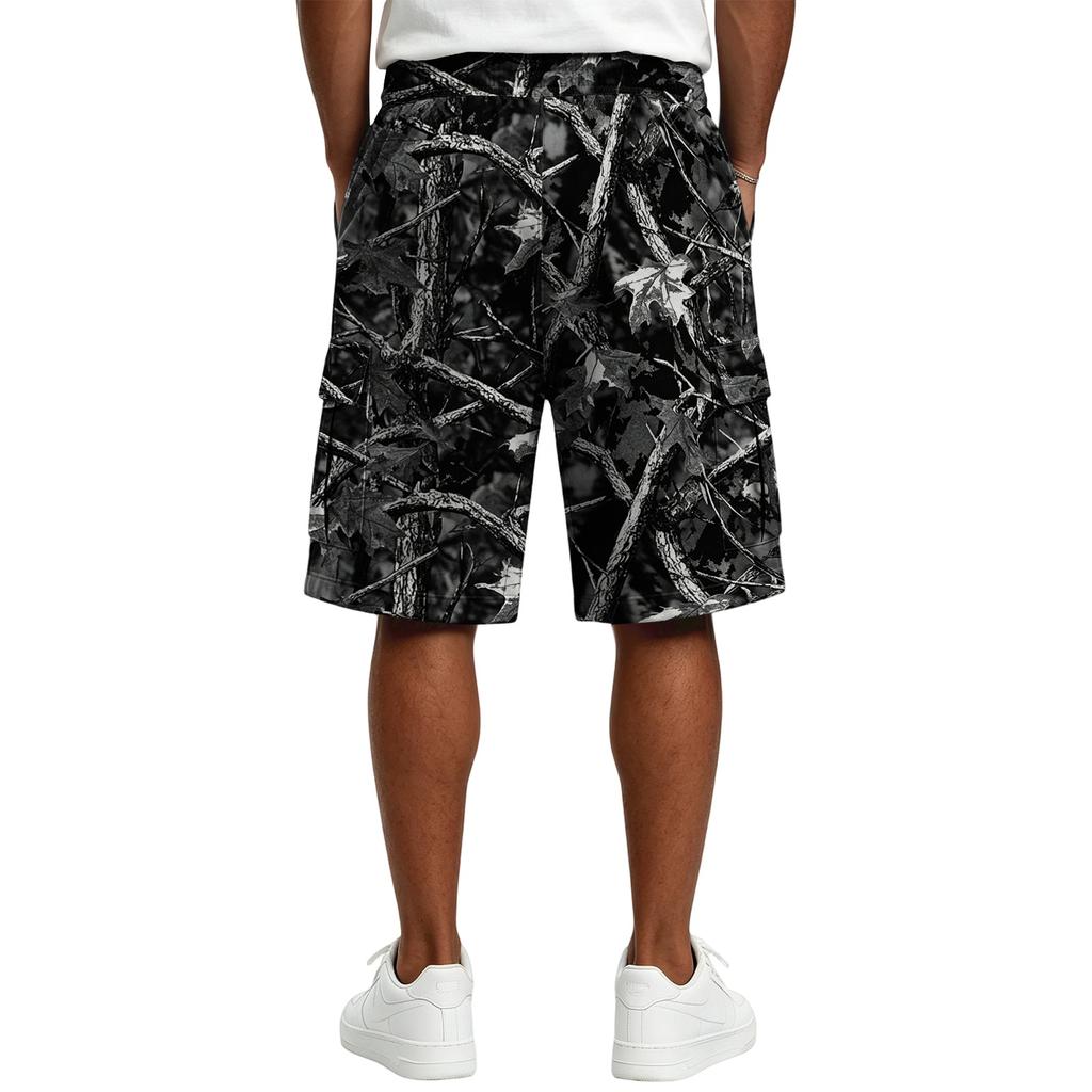Men Tree Pattern Camouflage Drawstring Waist Casual Shorts with Pockets Relaxed Fit Lightweight Breathable Fabric for Daily Wear