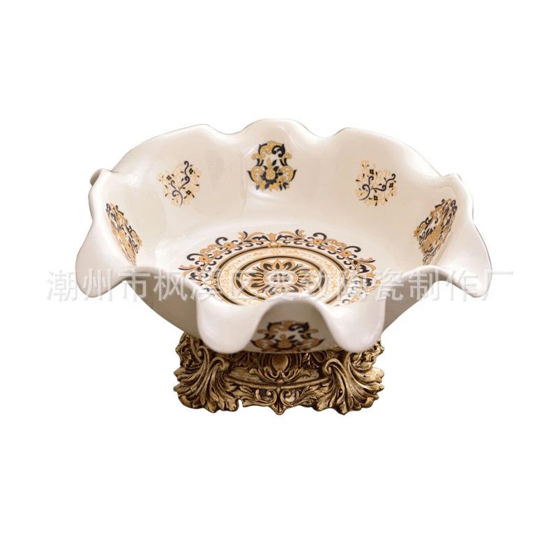 Fruit Tray Desktop Ornament Set American Ceramic Home Light Luxury Living Room European Retro High Foot Large Capacity Highgrade