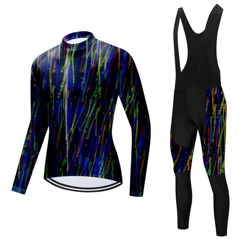 Mens Long Sleeve Cycling Jersey Bib Pants Set Breathable Quick-Dry Road Mountain Bike Riding