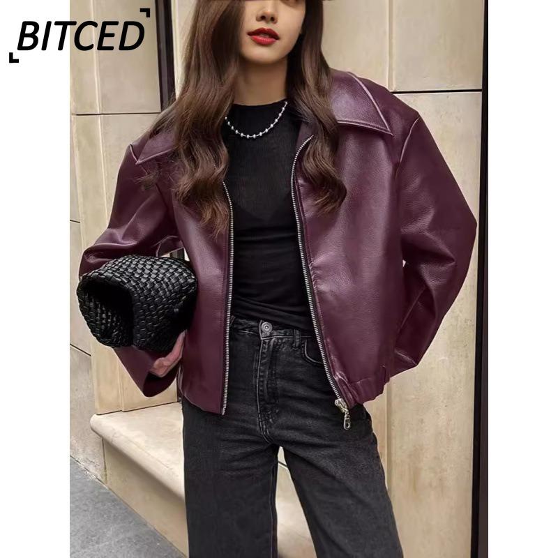 BITCED Женские винтажные повседневные однотонные с принтом осенне-зимние куртки и пальто Международный дизайн
