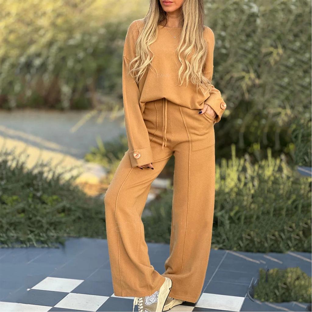 Женская мода повседневная с длинным рукавом широкие длинные брюки комплект из двух частей свитшот с длинным рукавом