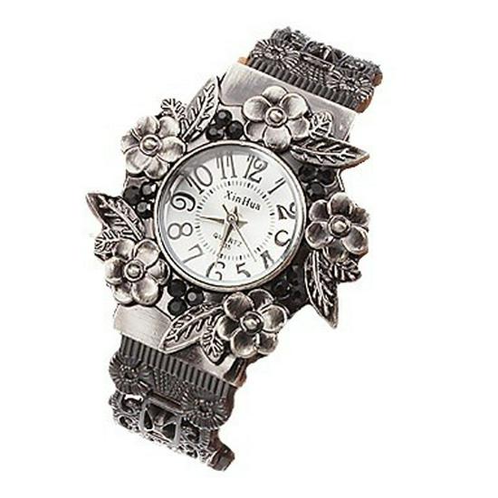 Винтажные резные женские кварцевые часы-браслет