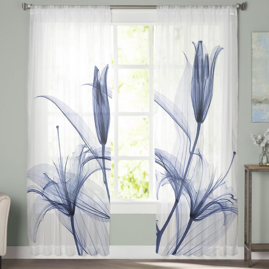 Abstract Purple Flower Chiffon Sheer Curtains for Living Room Bedroom Home Decoration Window Voile Tulle Curtain Drapes