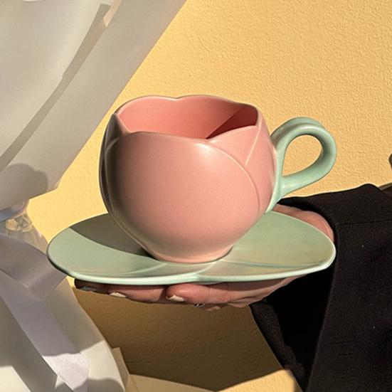 1 комплект кофейной чашки, керамическая кофейная кружка-тюльпан с подставкой, гладкая поверхность, термостойкая чайная чашка для дома