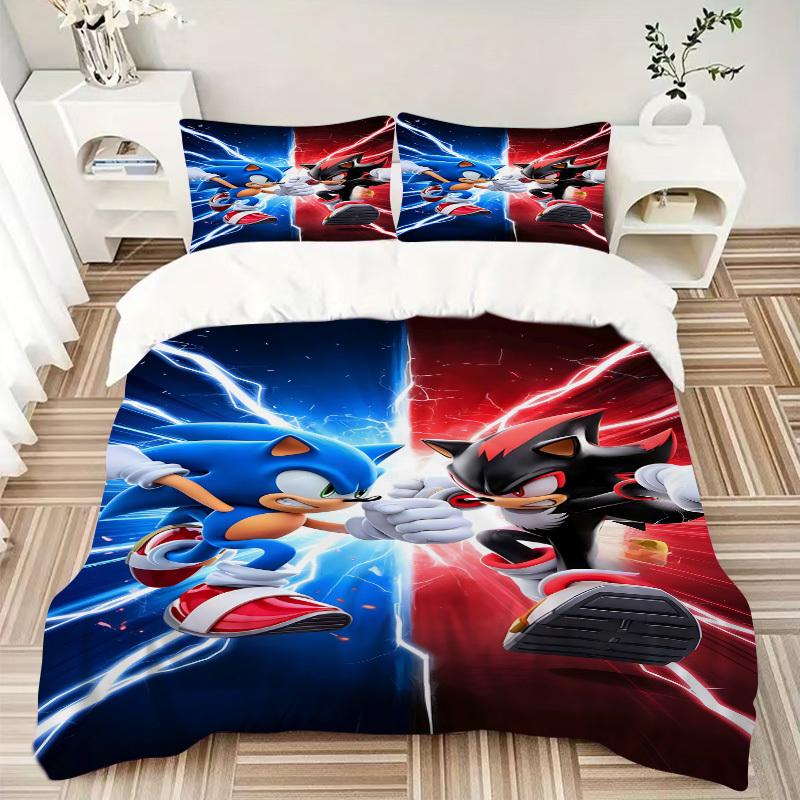 3pcs bedding set Sonic Shadow Includes 1 Comforter + 2 Pillowcases, Without Pillow Inserts, Soft Comfortable, Lightweight Breathable, Printe