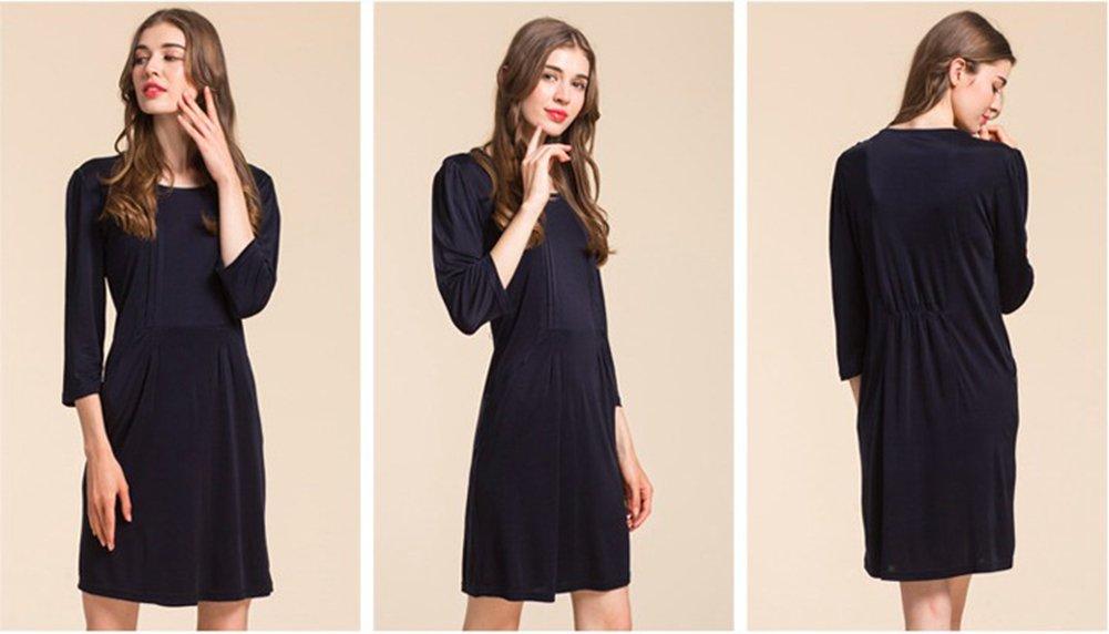 Чистый шелк, двойной трикотаж, шелковый трикотаж, платье, рукава, пижама, ночная рубашка, размеры и цвета на выбор (МАЮДАМА Шелк) 100% 3/4 Женщины (XXL, темно-синий)