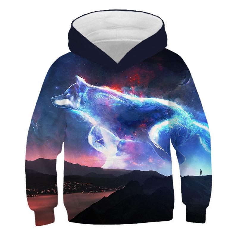 Модные толстовки унисекс с 3D принтом волка, детские толстовки с длинными рукавами для мальчиков, топы для маленьких детей, одежда для девочек 1-14 лет, уличная одежда