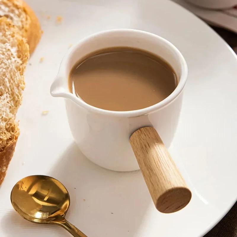 Керамический молочник, молочник, мерный стакан для эспрессо, кофейные чашки Modern Simplicity, деревянная ручка, прочный кувшин, новый