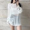 Hollow Knit Blouse Summer Loose Fitting Long Sleeve Thin Sweater Women's Korean Casual Tops Black Vintage Gothic Blouses