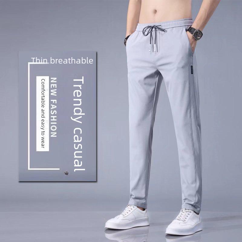 Мужские повседневные брюки из ледяного шелка в корейском стиле, большого размера, модные трендовые прямые